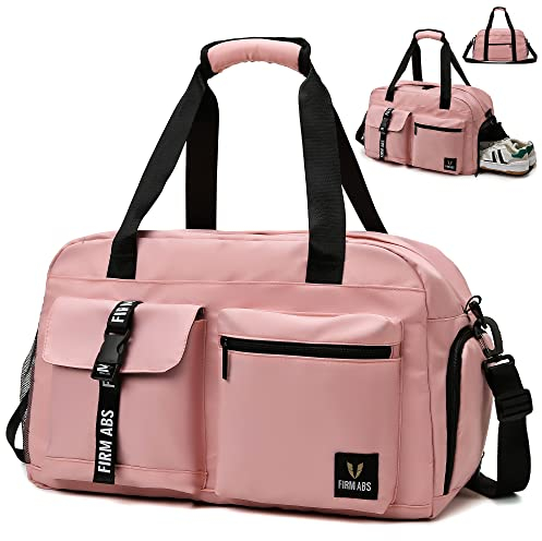 DBPBToU Sporttasche Damen Herren, Reisetasche mit Schuhfach, Trainingstasche mit Nassfach, wasserdichte Weekender Bag, Gym Bag/Schwimmtasche/Saunatasche Verwendet Werden kann (rosa)