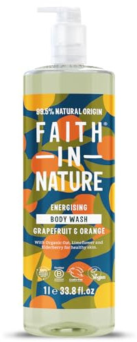 Faith In Nature 1L Natural Grapefruit & Orange Body Wash, Invigorating, Vegan and Cruelty Free, No SLS or Parabens