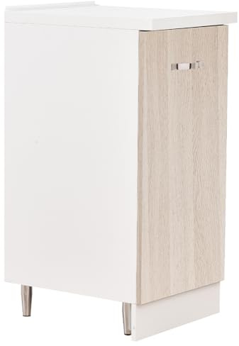 Shally Dogan Mobile Base per Cucina Componibile, Mobiletto con Struttura in Legno Robusta e Resistente, Colore Olmo, Maniglia con Finitura Cromata, Design Moderno (Anta Singola)