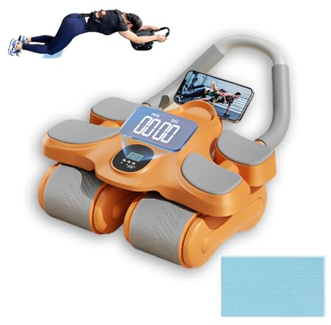 Rueda Abdominal, rueda abdominal de rebote automático diseño de cuatro ruedas distancia entre ejes más ancha, aparato abdominal femenino adecuado para oficina, exterior y hogar (naranja)