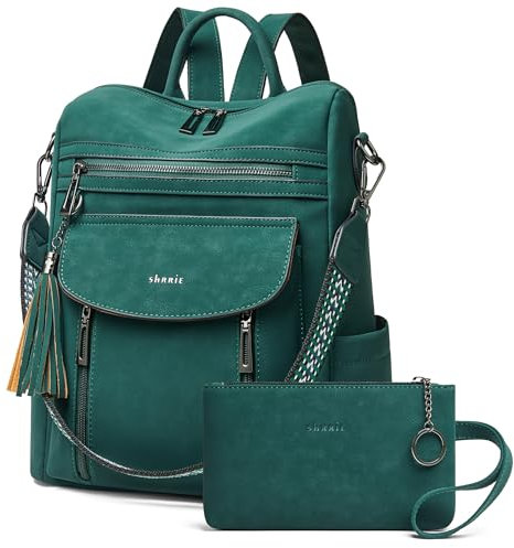Shrrie Rucksack und Geldbörse für Damen, modischer Rucksack aus Leder, Designer-Reiserucksack, wandelbare Schultertasche, 12.5 x 5 x 13 inches