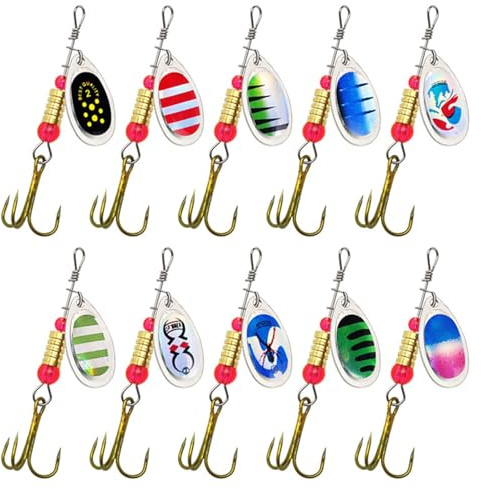 10 Piezas Kit Señuelos Cucharilla Pesca Tres Ganchos, Lentejuelas Giratorias De 360°. Adecuado Para La Pesca En Agua Dulce Y Salada, Perfecto Para Trucha, Lucioperca, Salmón Y Lubina.