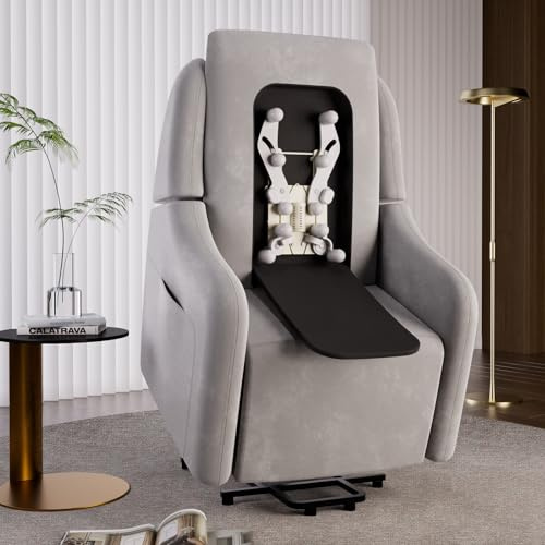 COMHOMA Fauteuil Relax Électrique avec Fonction de Massage SL, Fauteuil de Repos avec Relevage, Télécommande et Port USB pour Personnes Âgées, Dossier Amovible, Tissu Gris
