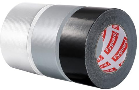 3 Rouleaux de Ruban Adhésif Toilé, 48mm*18m Duct Tape Étanche Ruban Adhésif Tissu 210μ pour Maison, Jardin, Chantiers de Construction (Noir, Argent et Blanc)