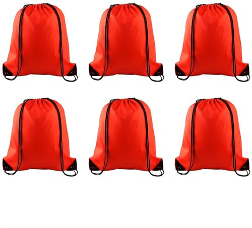 PLULON 6 Pcs Drawstring Bags Bulk Red Drawstring Backpack String Backpack Cinch Sack Sport Gym Backpack Bags for Yoga Traveling Outdoor Sports
