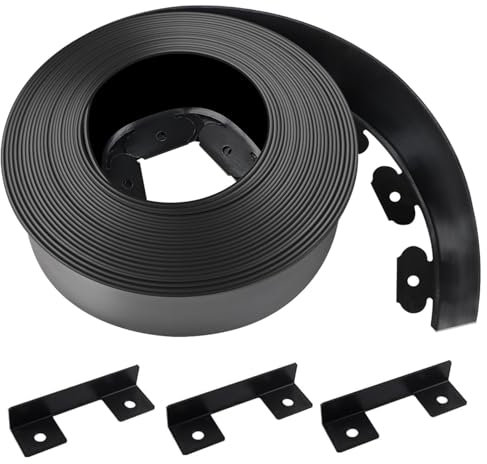 Kalolary Bordo Giardino Flessibile in Plastica, Bordura per Aiuola con 36 Picchetti a Forma di U, 3 Connettori, Bordatura Aiuole Giardino Lunghezza 12m Altezza 10 cm per Giardino e Prato
