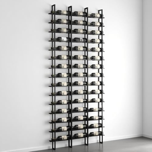 Grande portabottiglie da parete, portabottiglie nero per vino, 15 ripiani da 45 bottiglie da appendere alla parete, in metallo, per ristoranti commerciali, dispensa, bar, cantine (nera, 48 bottiglie)