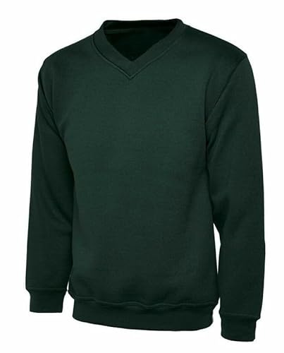 INSAFIANS Boys V-Neck School Jumper - Unisex Kids Classic Sweatshirt Soft Fleece Sweater Ages 2-17 (Bottle GRN 11-13)