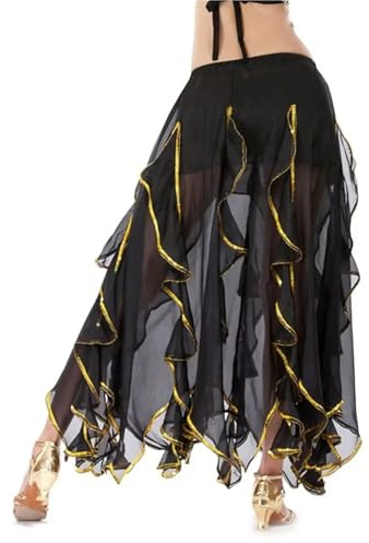 OZLCUA Traje Danza Oriental Falda de Danza del Vientre Brillante for Mujer, Falda de Gasa con borlas Brillantes, Falda Larga de Baile, Disfraces de espectáculo, Accesorios de Danza del Vientre(Black)