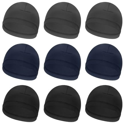 PATIKIL Helmet Liner Skull Cap for Men, 9 Pack Sweat Wicking Hats Stretchy Under Helmets Caps for Running Bicycle Motorcycle Cycling, Navy Blue/Dark Green/Black