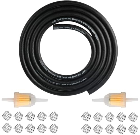 3 meter bensinslang 8 mm inuti, 8 mm bränsletyp: gummislang med 2 bensinfilter motorcykel bränslefilter och 20 slangklämmor för båtgeneratorer, bilotiv gräsklippare