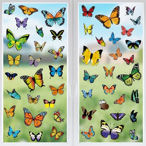 79PCS Colorful Butterfly Window Clings, Butterfly Decorations, Double Sided Window Decals to Prevent Bird Strikes, Multi Patterns Colors Butters Stickers for Home Decor Glass Door