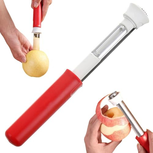 2-in-1 Apple Corer & Peeler Set - Plastic Handheld Fruit & Vegetable Tool for Easy Peeling and Coring, Kitchen Utensil for Potatoes, Apples and Various Produce (Red)
