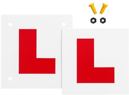 Tek Automotive Motorcycle L Plate Set – Includes 1 Rigid Rear Plate with Pre-Drilled Holes & Bolts and 1 Self Adhesive Front Sticker – Road Legal, Weatherproof, Durable Vinyl for CBT & Learner Riders