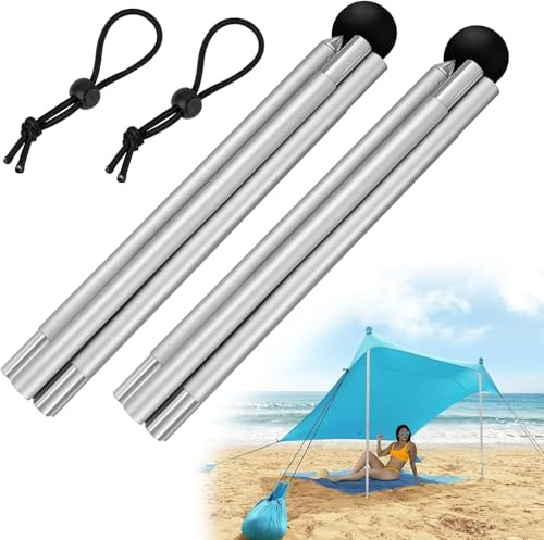 Lot de 2 piquets de tente de plage pliables en alliage d'aluminium de 2 m – Accessoires de rechange et portables pour l'extérieur.