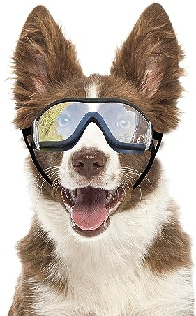 PETLESO Gafas de sol para perros grandes con protección contra rayos UV, protección ocular resistente al viento, con correas ajustables para conducir/actividades al aire libre, talla L
