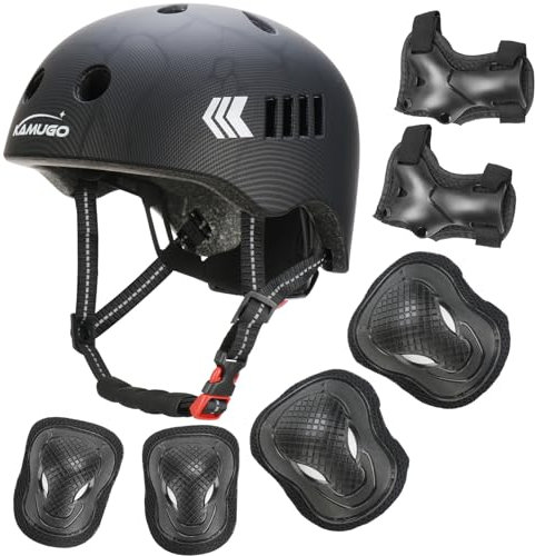 KAMUGO Casque Velo Enfant Ensemble, Casque pour Enfants pour garçons et Filles de 2 à 8 Ans, avec Un Ensemble d'équipement de Protection, Convient aux Scooters vélos Patins à roulettes