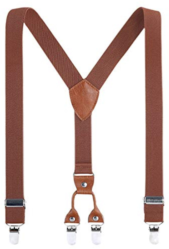 Kids Child Men/Women Boy Suspenders - Adjustable Elastic Solid Color 4 Strong Clips Braces(43Inches (Adult Size), Brown)