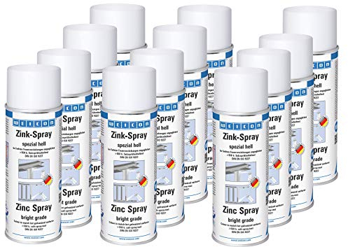 WEICON Zink-Spray spezial hell 400 ml 12er Set, Rostschutzfarbe für alle Metalloberflächen, an frische Feuerverzinkung angeglichen