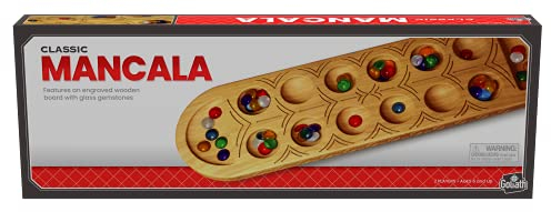 Classic Mancala Game - Features A Full-Sized, Solid Wooden Board with Exquisite Detail Stones by Pressman For 2 Players