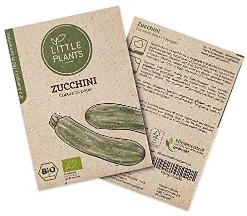 Little Plants BIO Zucchini Samen, 10 Zucchinisamen, hohe Keimrate, 100% Natürlich, BIO Samen Zucchini Courgette für deinen Gemüsegarten, Gemüsebeet, Hochbeet - BIO Gemüsesamen Saatgut Nachhaltig