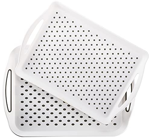 TOPZEA 2 Stück rutschfestes Serviertablett mit Griff, Kunststoff, rechteckig, Restaurant-Serviertablett, Cafeteria, Fast Food, Frühstückstablett, Couchtisch, Tablett zum Essen auf Bett, Couch, Auto