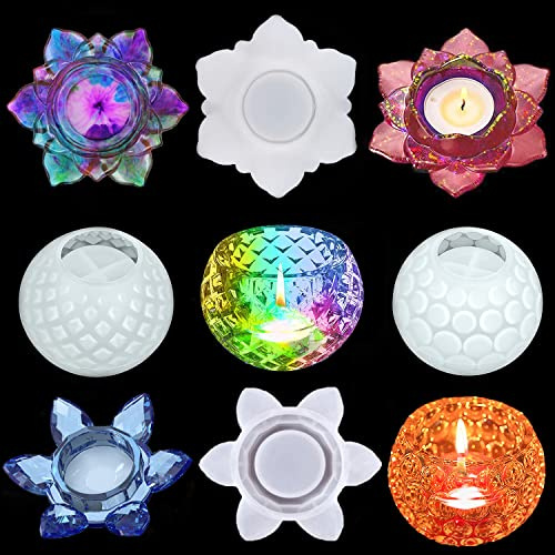Lotus Lamp Set di 4 portacandele in resina epossidica, stampi per gioielli fai da te, decorazioni per la casa e la tavola (#2)