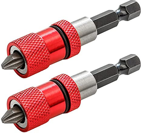 Saipor 2pcs Adjustable Screw Depth Screwdriver Bit Holder Magnetic Steel Screwdriver Drywall Bit 1/4 Inch Hex Shank with S2 Phillips 2 Screw Driver Bits
