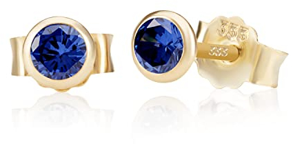 NKlaus Paar 4,0mm 333 Gelb Gold 8 Karat Ohrstecker Kristall Zirkonia Blau Butterfly Verschluss Damen Mädchen 3378