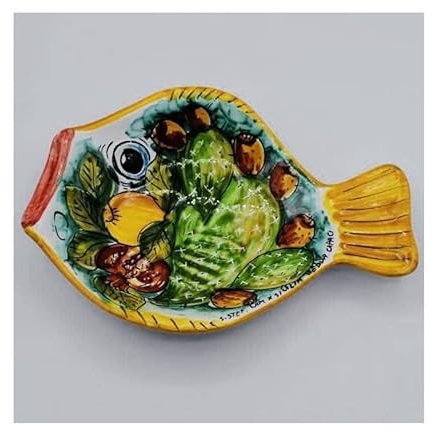 Vassoio Pesce Piatto da Portata (1Unità) cm 25x20 ca. in Ceramica siciliana, Decoro Casuale