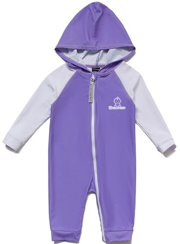 BONVERANO Traje baño bebé protección Solar UPF 50+ Cierre Cremallera con Capucha (Morado, 3-6 Meses)