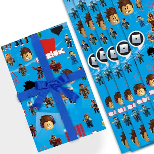 Roblx Papel de Regalo, 5Pcs Papel Regalo Cumpleaños, Ubephant 51 * 75cm P-apel R-egalo Infantil, Durable P-apel de R-egalo Navidad, Dibujos animados Pa-pel Re-galo, para Decoración Festival