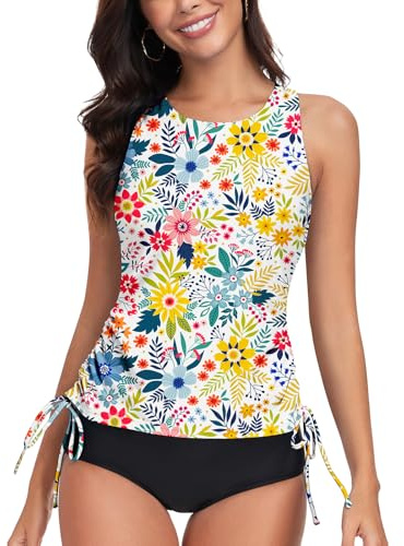 WOWENY Maillot de Bain Tankini pour Femme - Haut de Bikini - Dos croisé - Séchage Rapide - Rembourré, RB-PA, M