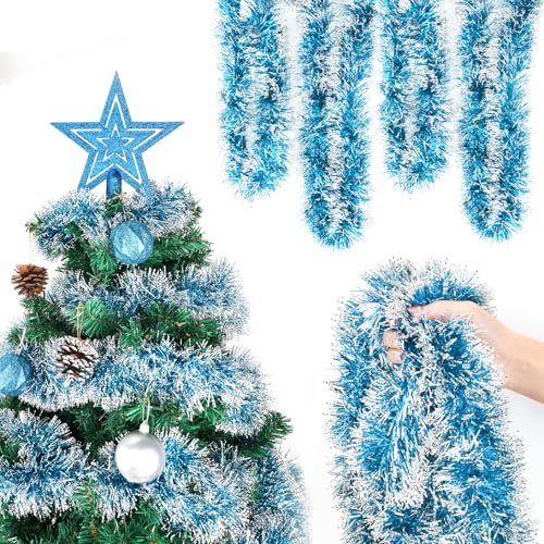 HOWAF Espumillón Azul para Árbol de Navidad - 6 Piezas, 12m Guirnalda Navideña - Decoración para Escalera