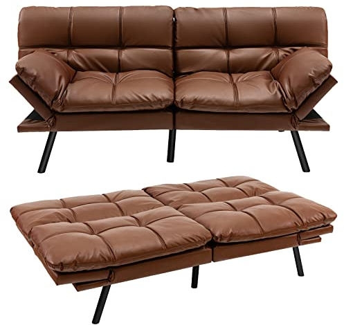 COSTWAY Klappbares Schlafsofa, Sofa mit Schlaffunktion, umwandelbares Schlafcouch mit Verstellbarer Rückenlehne, Bettsofa mit großer Liegefläche von 182 x 106,5 cm für Wohnzimmer (Braun)
