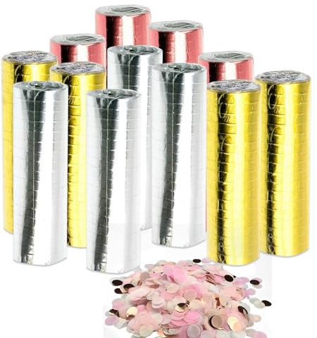 12 pezzi Stelle filanti rosa metallizzato e color argento, Decorazioni di Capodanno con Stelline Scintillanti e Stelle Filanti, Set di Decorazioni di Capodanno e Matrimonio(Rosa, oro e argento)