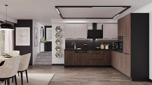 Winkelküche Monza + Arona 280x270 cm Küchenzeile Eckküche Küche Nußbaum Kaschmir