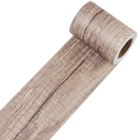 Decotalk 7.6*600cm Selbstklebende Bordüre PVC Farbe der Holzmaserung Schälen und Stock Wasserdichte Entfernbare Tapeten Aufkleber Dekoration für Wohnzimmer Badezimmer Küche Möbel Tische Spiegel-Rand