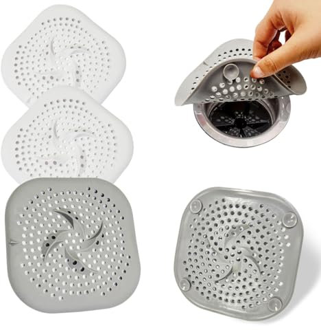 QQdou Hair Catcher for Shower Drain, 4Pcs Silicone Sink Strainer, Drain Protector with Sucker, Bath Plug hole Hair Catcher, Hair Trap for Bathroom Kitchen Outdoor Household Accessories(2White+2Grey)