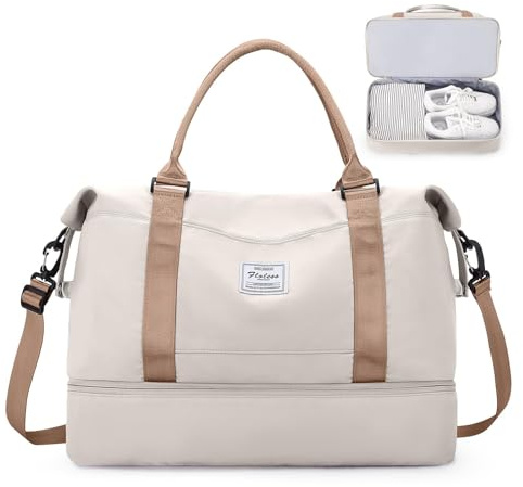 Sac de Voyage 45x36x20 pour Easyjet,Bagage à Main Léger, Sac fourre-Tout de Sport Imperméable pour Week-End avec Compartiment à Chaussures pour Travel Gym Danse,A01-Beige Marron