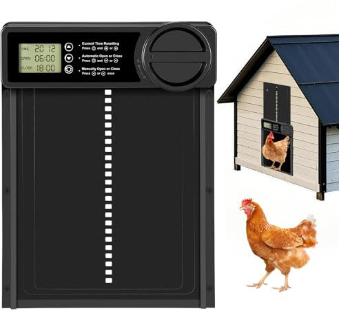 Aluminum Automatische Hühnerklappe Batterie, Große Elektrische Hühnerklappe Hühnertür mit Wasserdicht Display, Intelligenter Einklemmschutz, 24H Timer, für Hühner, Ente