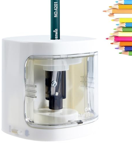 tenwin Elektrischer Bleistiftspitzer, batteriebetriebener automatischer Anspitzer für 6-8mm No.2/Buntstifte, geeignet für Schule/Klassenzimmer/Büro/Haus (Weiß)