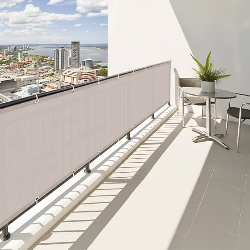 SUNNY GUARD Balcony Privacy Screen 70x300cm Fence Screen for Balcony and Patio Balcony Cover,UV protection windproof and waterproof,with Cable Ties,Taupe