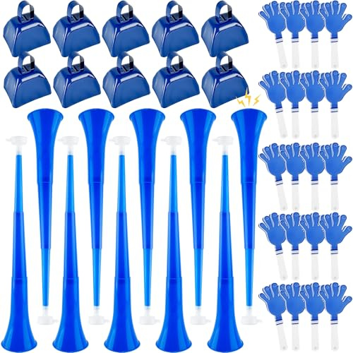 Hoarost 40 Pcs Cheering Noisemakers Set Include 10 Pcs Collapsible Stadium Horn 10 Pcs Metal Cowbells 20 Pcs Hand Clappers for Sporting Events School Sports Party Rewards Cheers Supplies