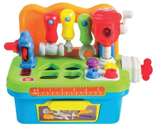 FAHAAM Toddler Workbench Shape Sorter, Interactive Workshop Toy Set with Light, Sound & Shape Sorter, Baby Tool Bench Toy for Baby Boys & Girls, Educational Learning Workbench for Children.