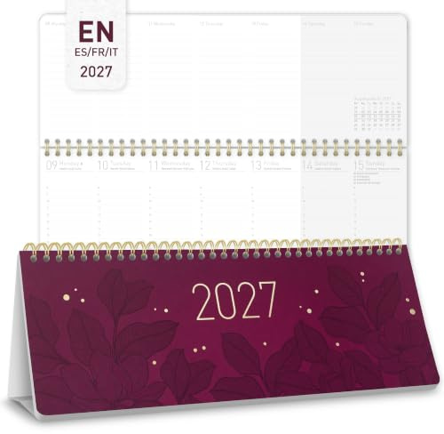 Häfft® Calendrier de bureau international 2027 horizontal Bordeaux