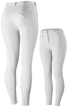 HORZE Active Women's Horse Riding Silicone Grip Full Seat Breeches | Midrise Waist with Front Pocket - White - 30