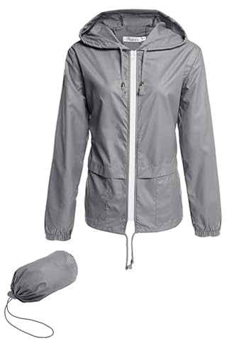 Hount Womans Lightweight Rainwear Active Outdoor Cycling Running Rain Jacket (S, Gray)