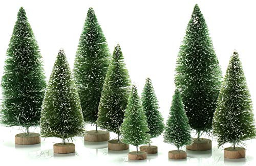 KATELUO 9 Pezzi Mini Alberi di Natale Artificiali,Miniatura Albero di Natale,Mini Alberi di Natale con Basi Legno per Decorazioni Natale/Tavolo/Stanza,DIY,Modello Micro Landscape, 3 Taglia (verde)