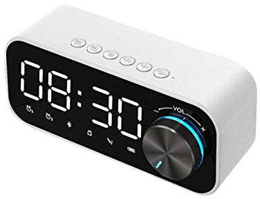 Réveil Bluetooth Réveil Radio numérique Affichage LED, Horloge de Haut-Parleur avec 2 Heures d'alarme et Alarme, Bluetooth 5.0, veilleuse à Bouton, Surface de Miroir pour Bureau